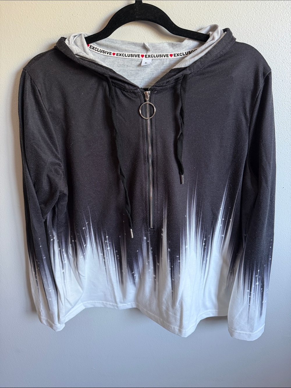 Black & White Ombre Zip Hoodie with Ring Pull